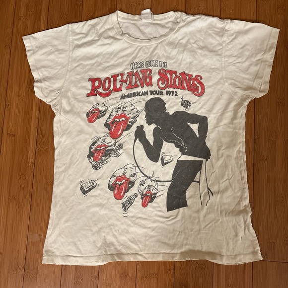 Vintage 1972 Rolling Stones Graphic T-Shirt - Cream - Picture 1 of 7